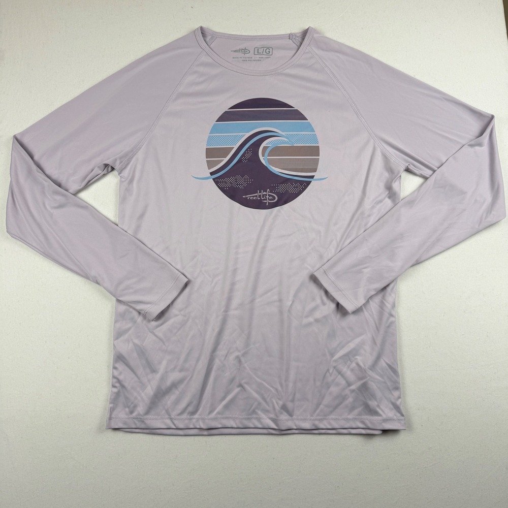 Reel Life Womens Long Sleeve Sun Shirt Lavender Wave Graphic Performance Tee L